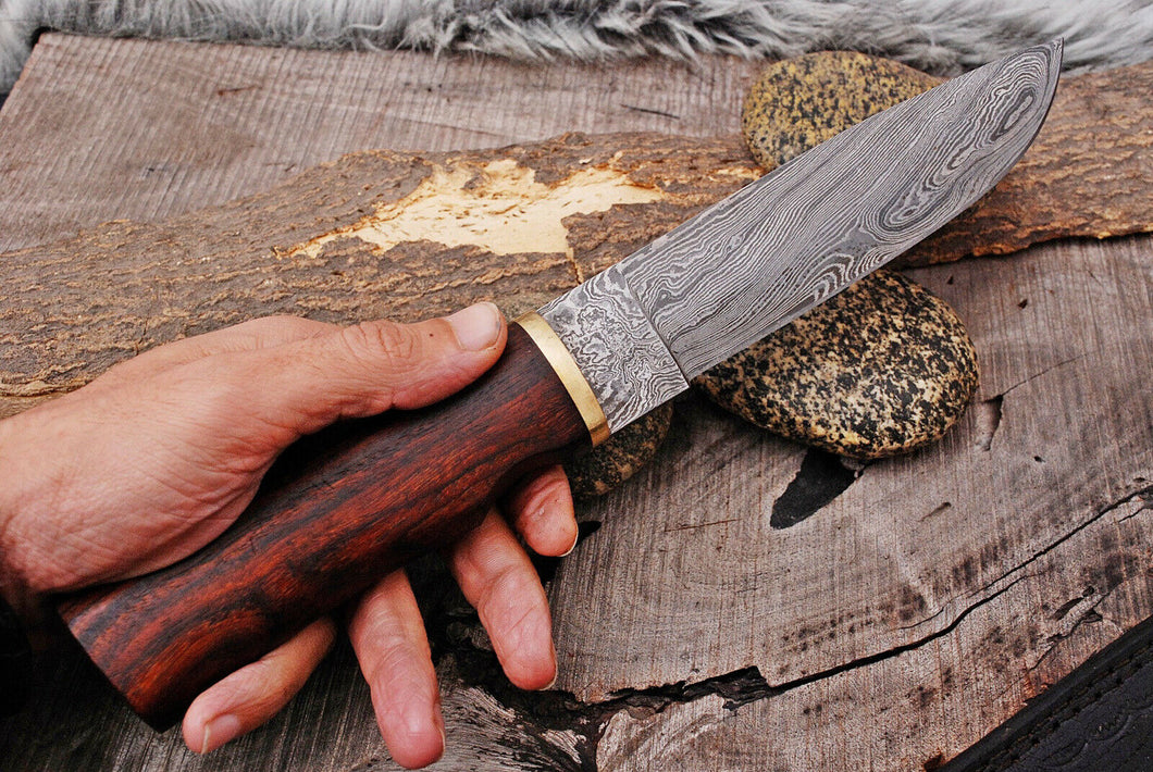 HS-450 | Custom Handmade Damascus Steel Hunting Camping Best Knife - Awesome Wood With Very Reasonable Price