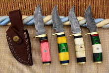 Load image into Gallery viewer, HS Deal 05 - Custom Handmade Damascus Skinner Knife Lot of Four Pecs With Different Handles
