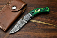 Load image into Gallery viewer, Custom Handmade Damascus Steel Blade Liner-Lock Pocket Folding Knife| HARD WOOD
