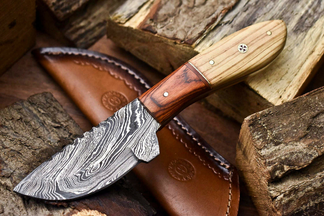 HS-708 Custom Handmade Damascus Steel Skinner Knife - Beautiful Wood Handle