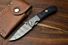 Load image into Gallery viewer, Custom Handmade Damascus Steel Blade Liner-Lock Pocket Folding Knife| BULL Horn
