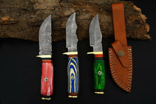 Load image into Gallery viewer, HS Deal 04 -  8 Inch Custom Handmade Damascus Skinner Knife Lot of 3 Pecs With Different Handles
