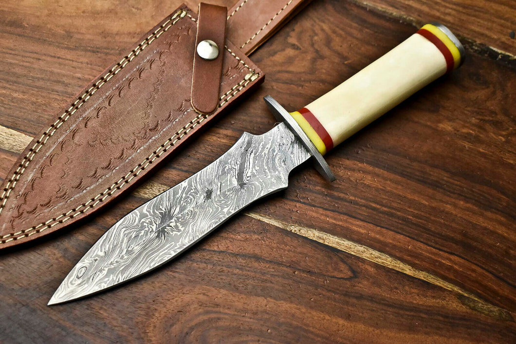 HS-858 Rare!!! Custom HandMade Damascus Steel Dagger Knife | CAMEL BONE