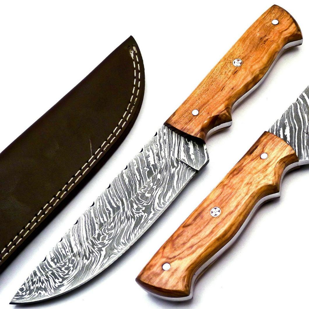 HS-823 Custom Handmade Damascus Skinner Knife With Wood Handle