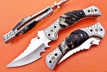 Load image into Gallery viewer, Custom Handmade Stainless Steel Folding-Pocket Knife With Ram Horn Handle
