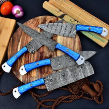 Load image into Gallery viewer, HS-155 Custom Handmade HAND FORGED DAMASCUS STEEL CHEF KNIFE Set Kitchen Knives Set
